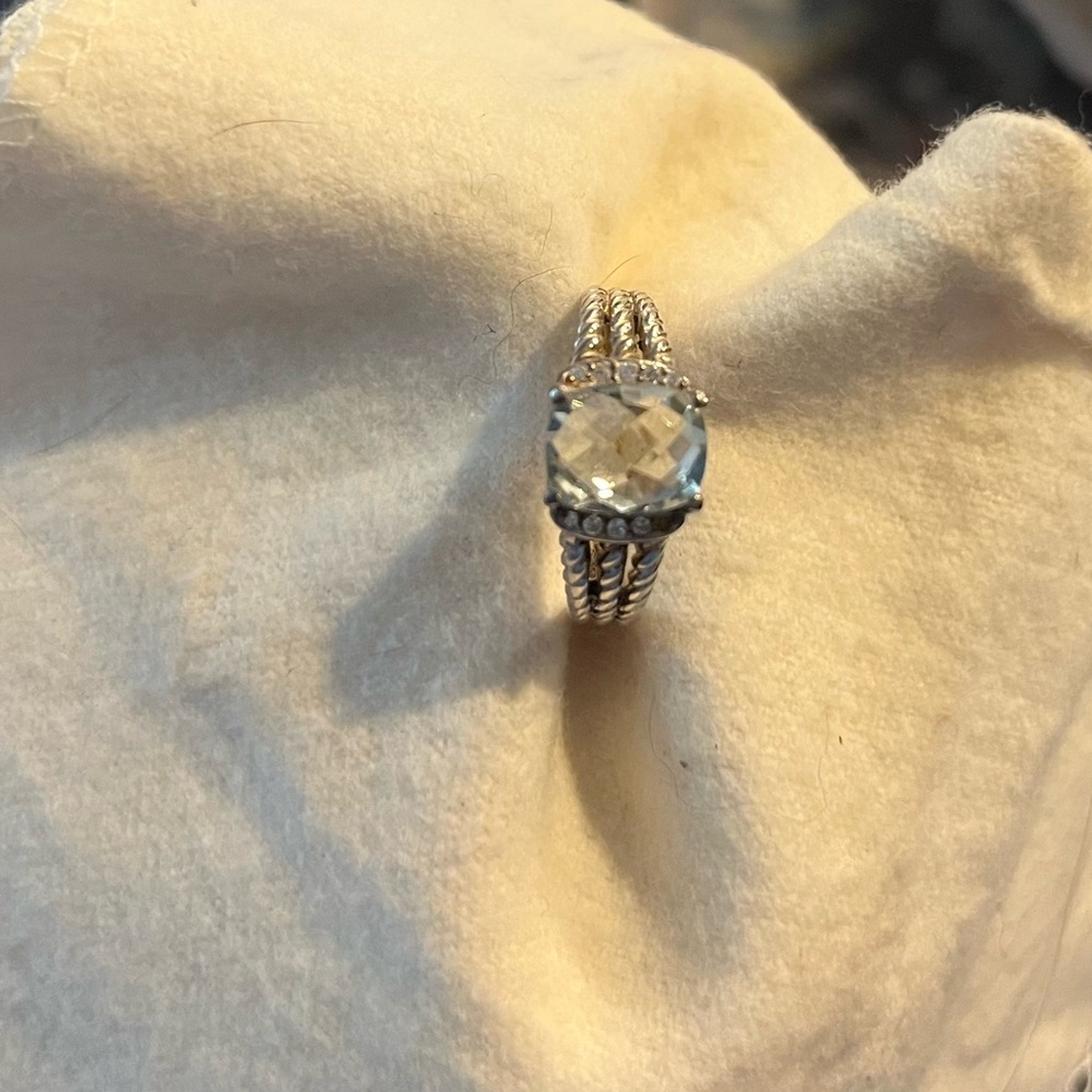 Elegant David Yurman Silver Prasiolite Gemstone and Diamond Ring